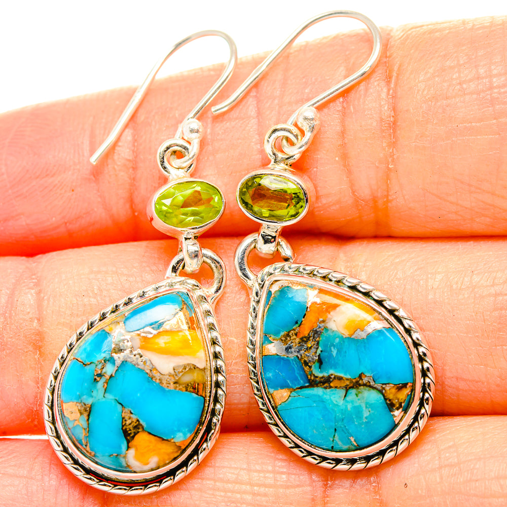 Blue Copper Composite Turquoise, Peridot Earrings handcrafted by Anasilvercos - EARR430404