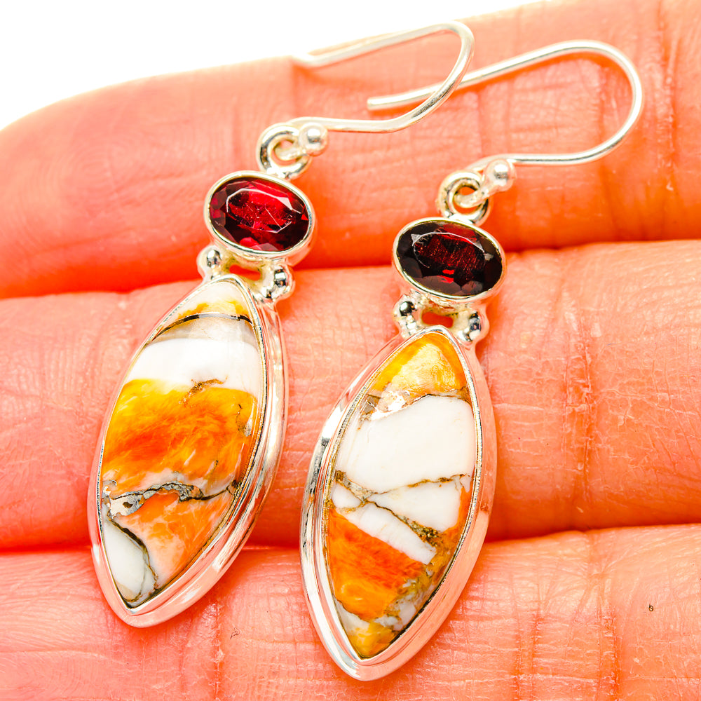Spiny Oyster Turquoise, Garnet Earrings handcrafted by Anasilvercos - EARR430405