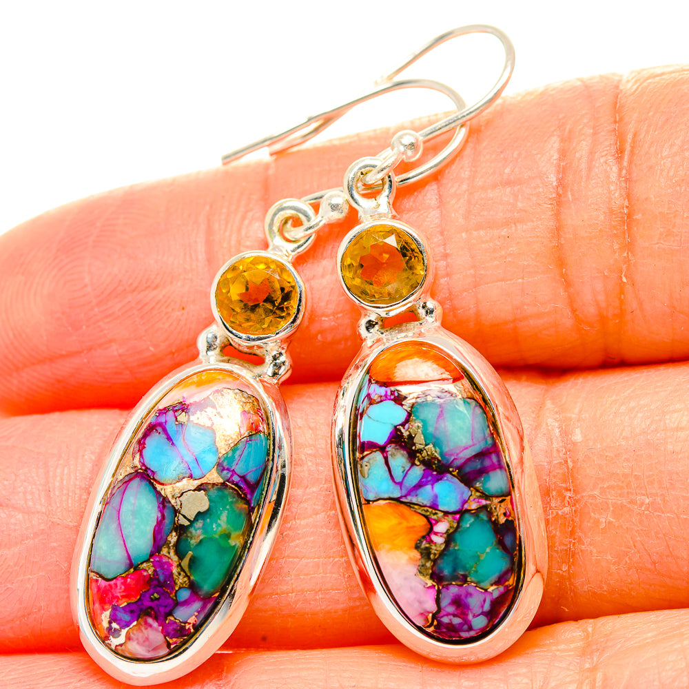 Kingman Pink Dahlia Turquoise, Citrine Earrings handcrafted by Anasilvercos - EARR430406