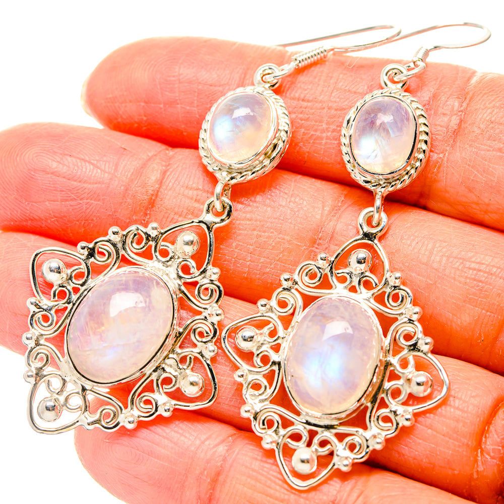 Rainbow Moonstone Earrings handcrafted by Anasilvercos - EARR430468