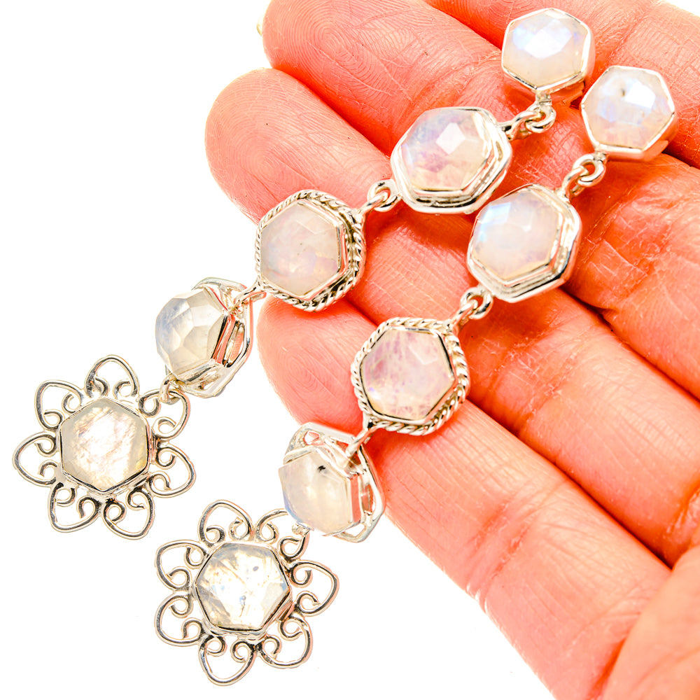 Rainbow Moonstone Earrings handcrafted by Anasilvercos - EARR430474