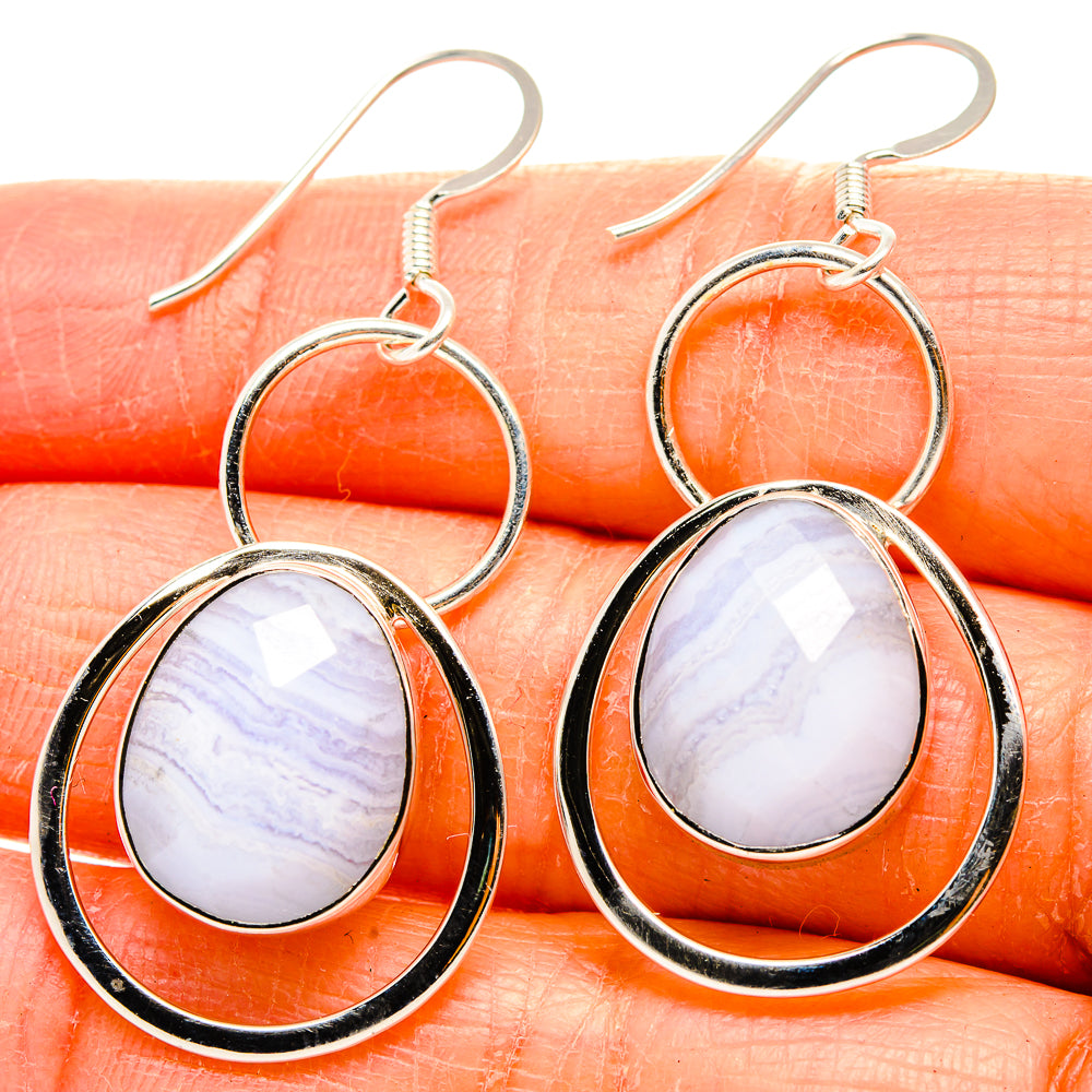 Blue Lace Agate Earrings handcrafted by Anasilvercos - EARR430482