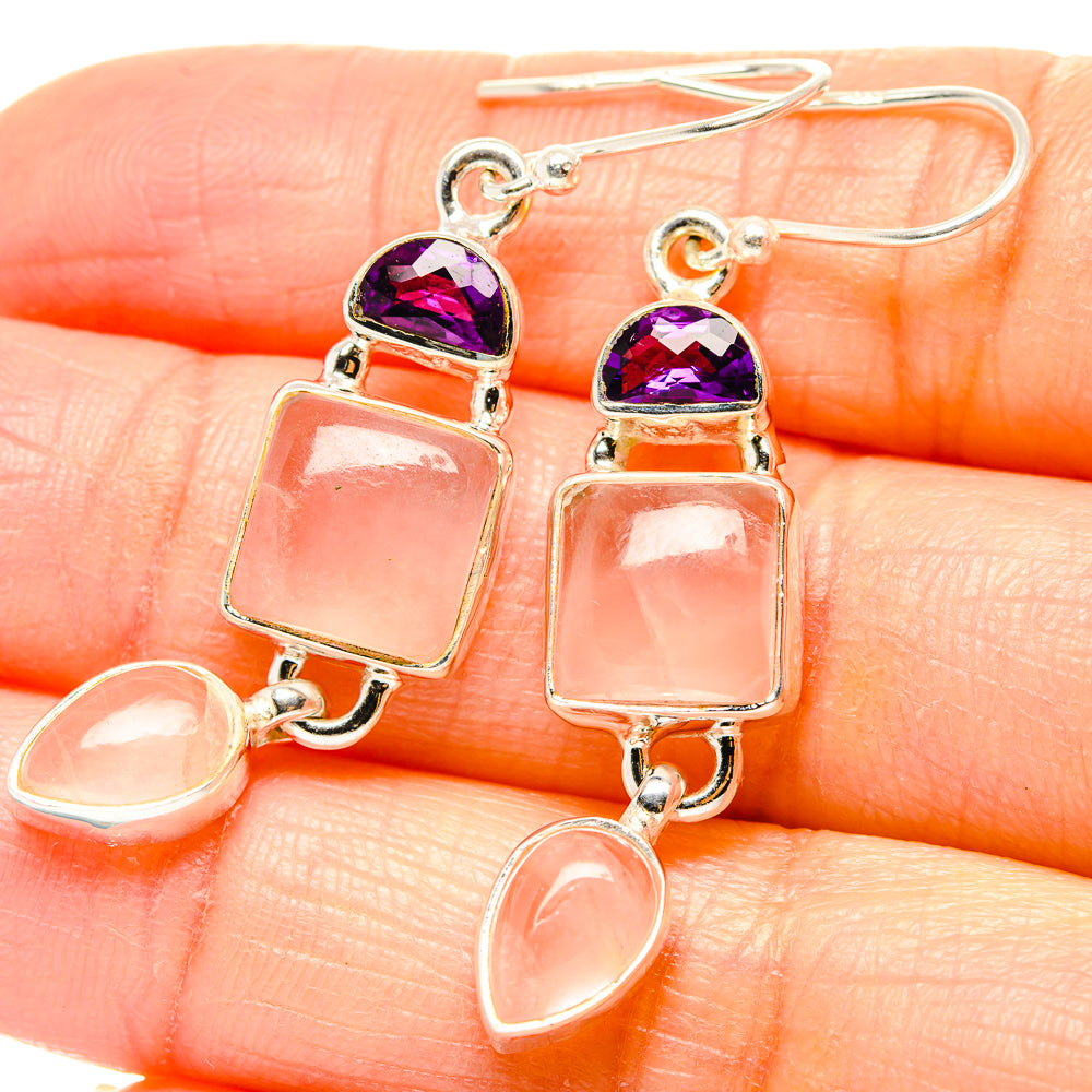 Rose Quartz Earrings handcrafted by Anasilvercos - EARR430553