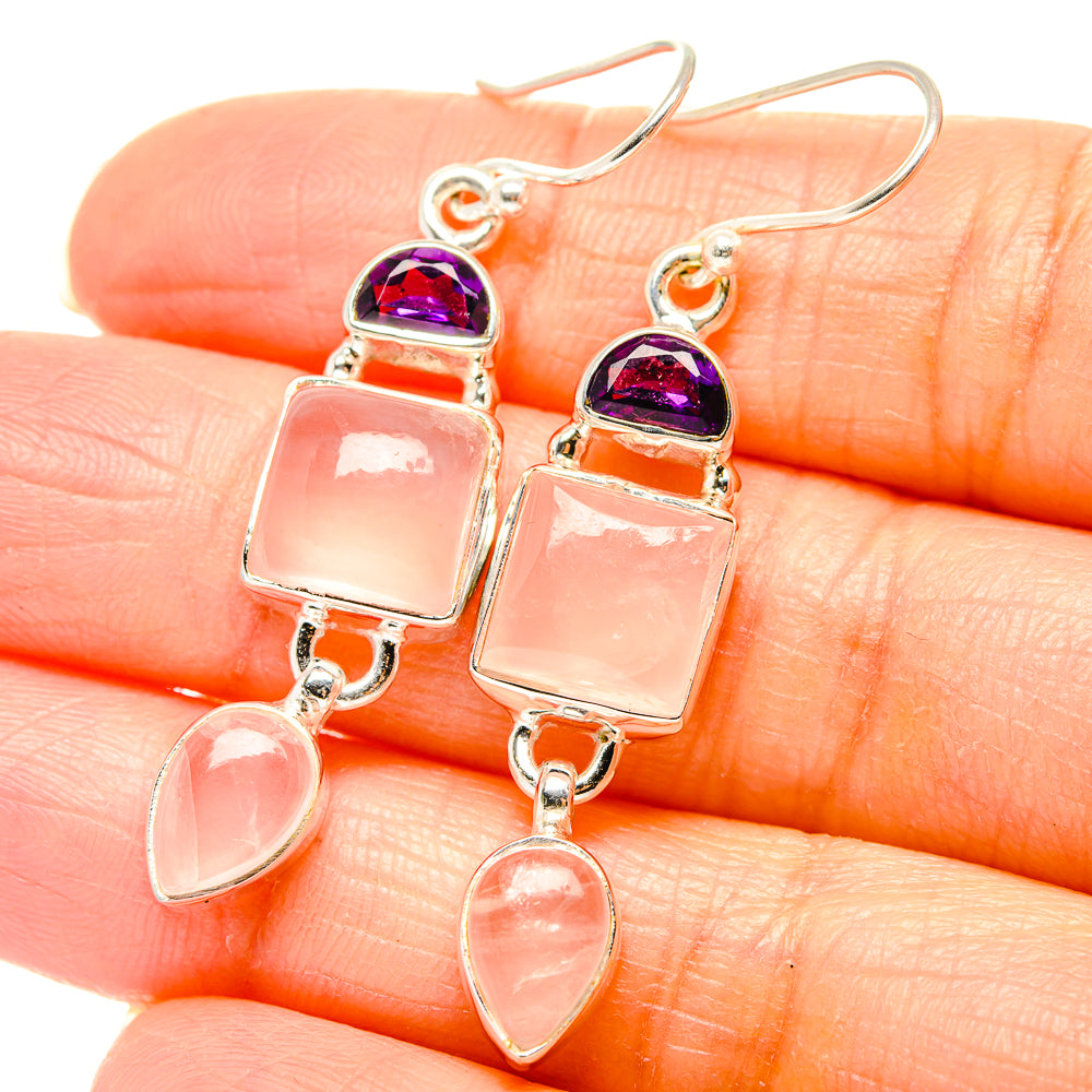 Rose Quartz Earrings handcrafted by Anasilvercos - EARR430562