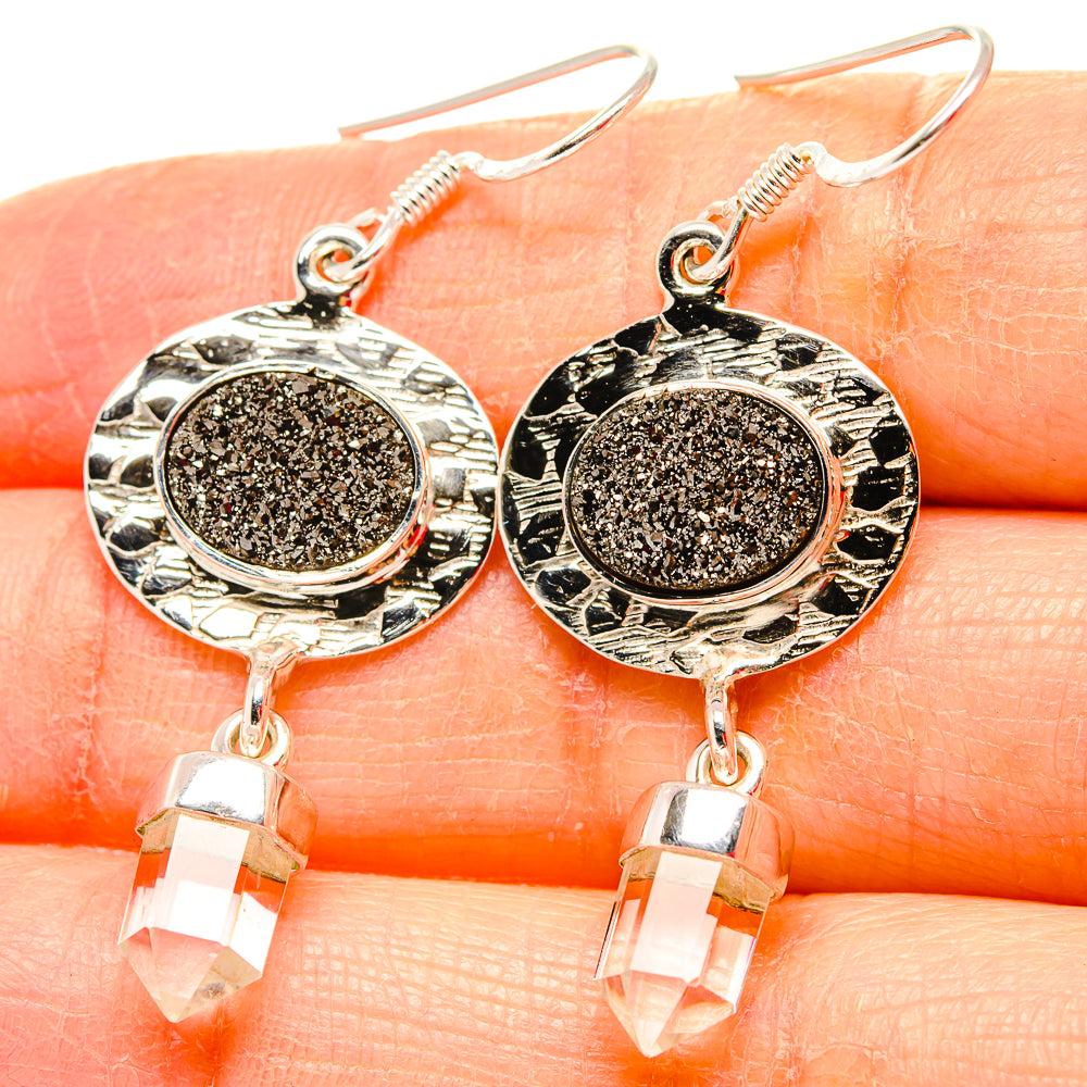 Black Druzy Earrings handcrafted by Anasilvercos - EARR430706