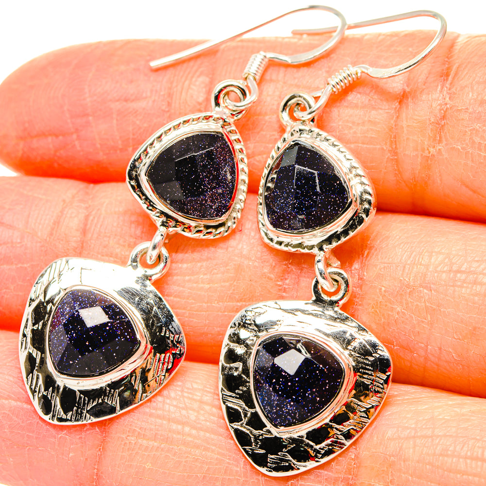 Blue Goldstone Earrings handcrafted by Anasilvercos - EARR430712