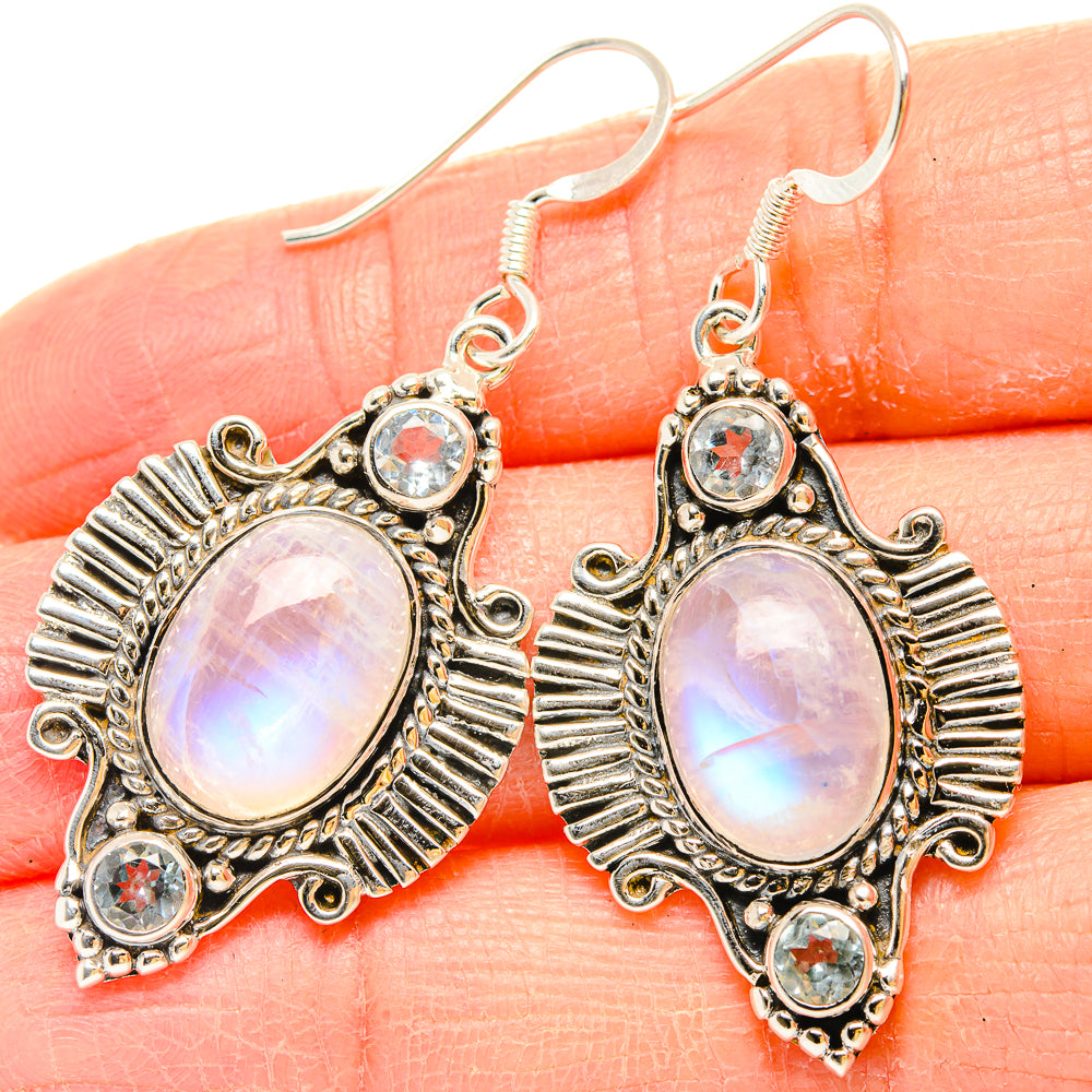 Rainbow Moonstone Earrings handcrafted by Anasilvercos - EARR430729