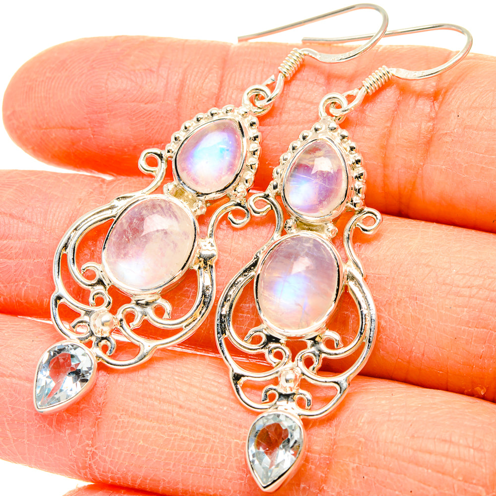 Rainbow Moonstone Earrings handcrafted by Anasilvercos - EARR430742