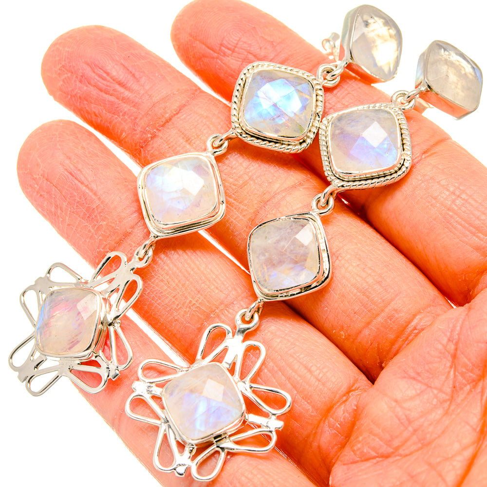 Rainbow Moonstone Earrings handcrafted by Anasilvercos - EARR430757