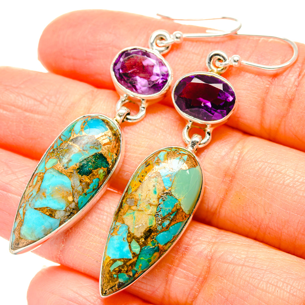 Kingman Mohave Turquoise Earrings handcrafted by Anasilvercos - EARR430761
