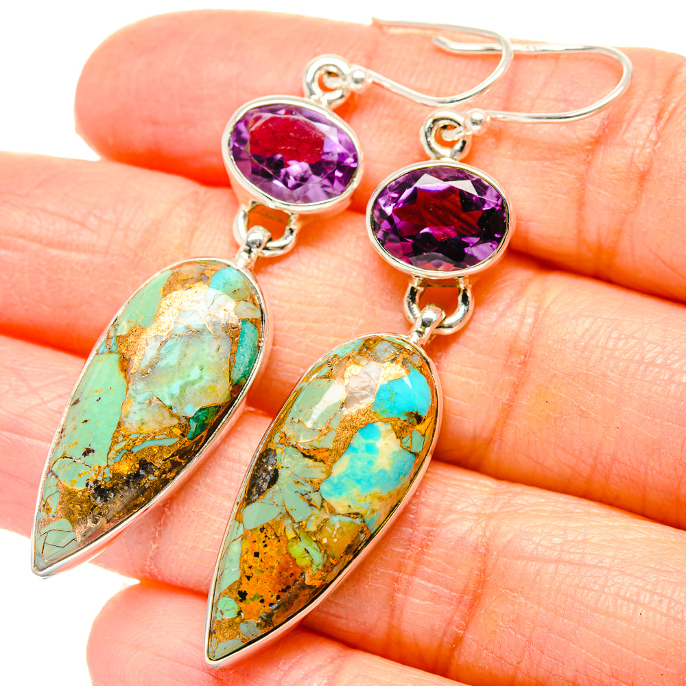Kingman Mohave Turquoise Earrings handcrafted by Anasilvercos - EARR430763