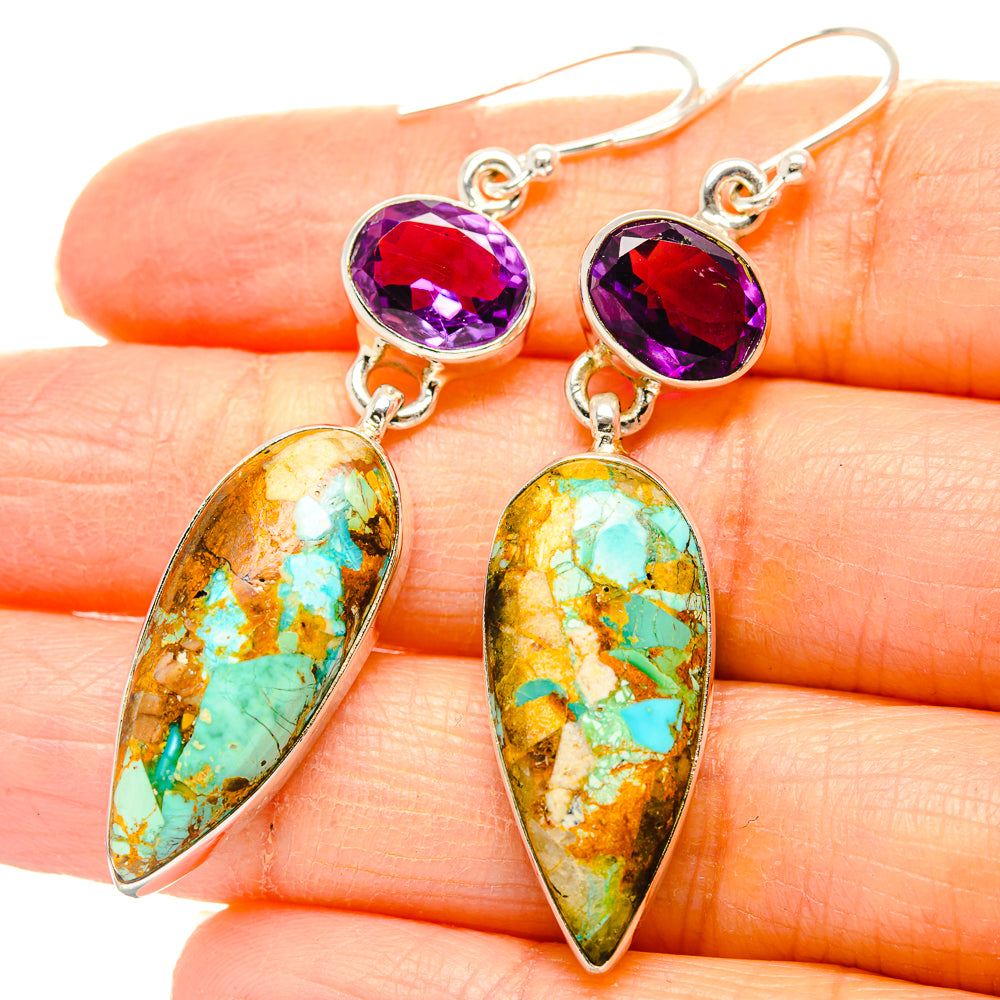 Kingman Mohave Turquoise Earrings handcrafted by Anasilvercos - EARR430786
