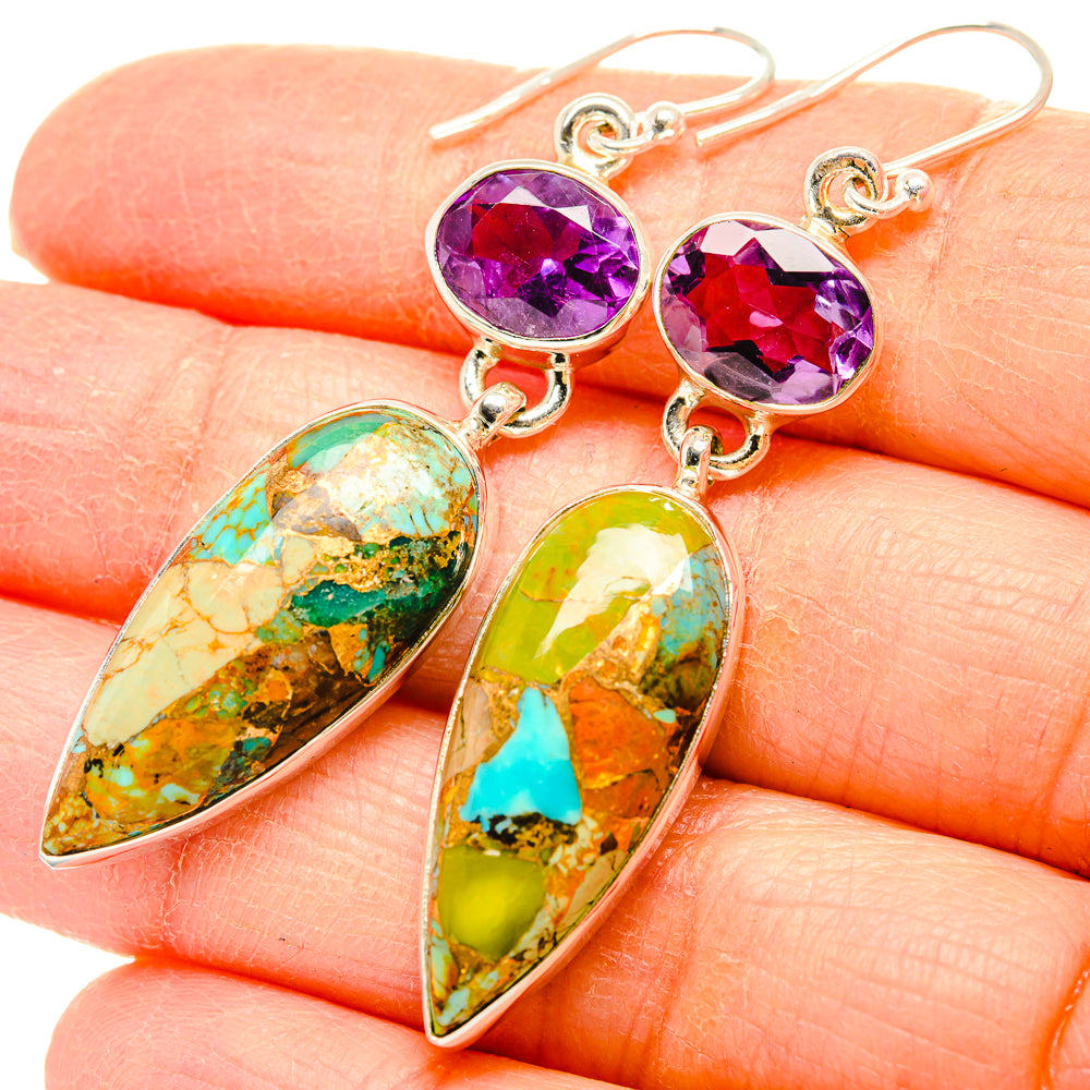 Kingman Mohave Turquoise Earrings handcrafted by Anasilvercos - EARR430794