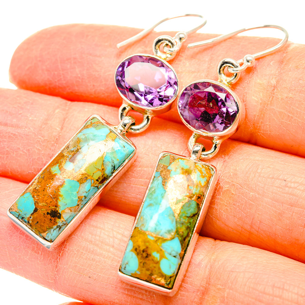 Kingman Mohave Turquoise Earrings handcrafted by Anasilvercos - EARR430797