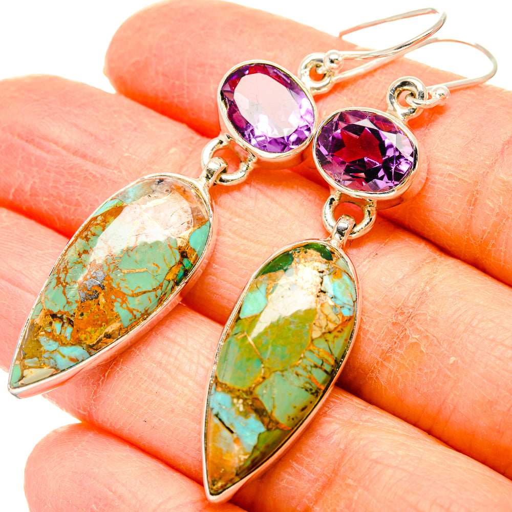 Kingman Mohave Turquoise Earrings handcrafted by Anasilvercos - EARR430798