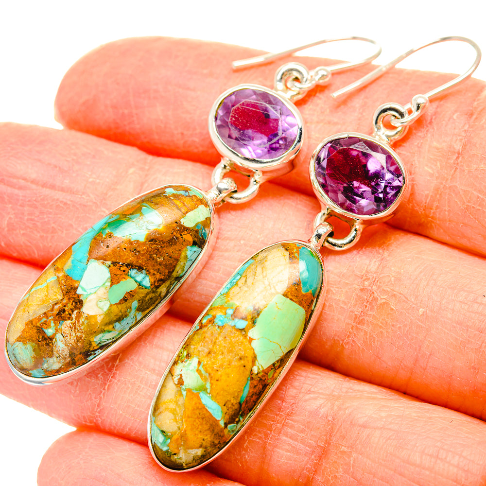 Kingman Mohave Turquoise Earrings handcrafted by Anasilvercos - EARR430805