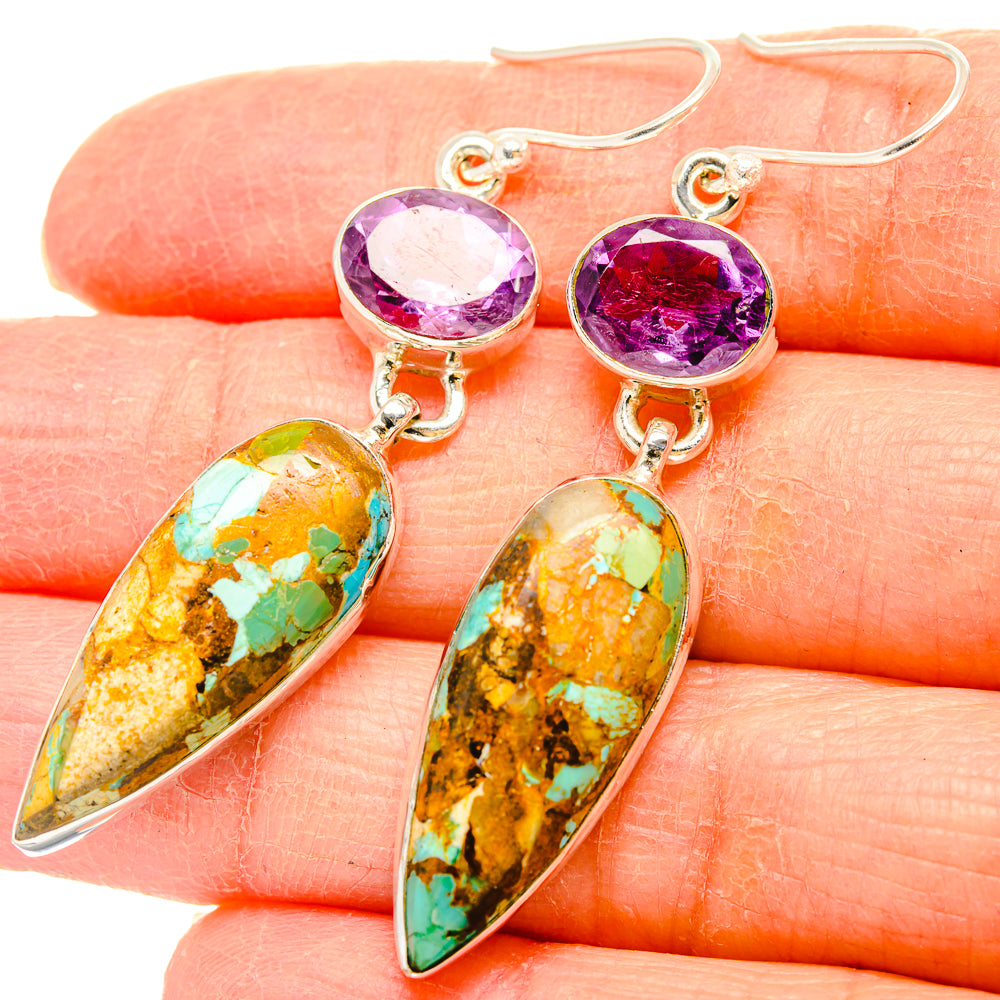 Kingman Mohave Turquoise Earrings handcrafted by Anasilvercos - EARR430814