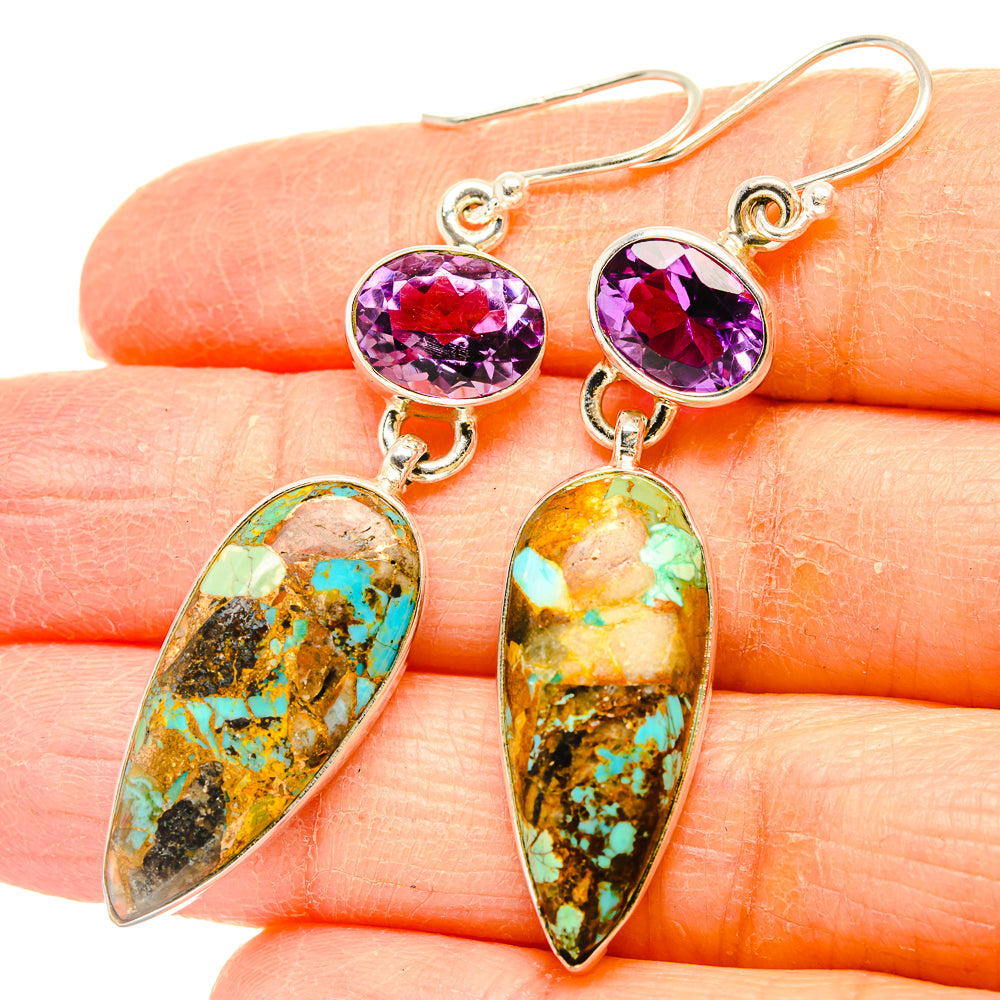 Kingman Mohave Turquoise Earrings handcrafted by Anasilvercos - EARR430834