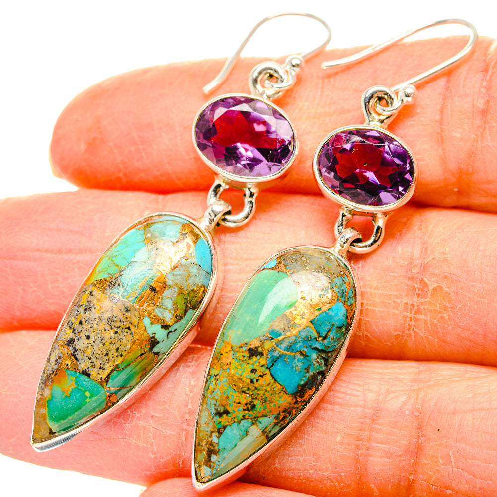 Kingman Mohave Turquoise Earrings handcrafted by Anasilvercos - EARR430852