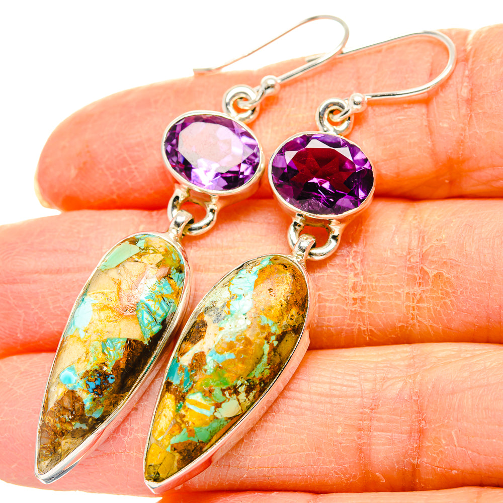 Kingman Mohave Turquoise Earrings handcrafted by Anasilvercos - EARR430867