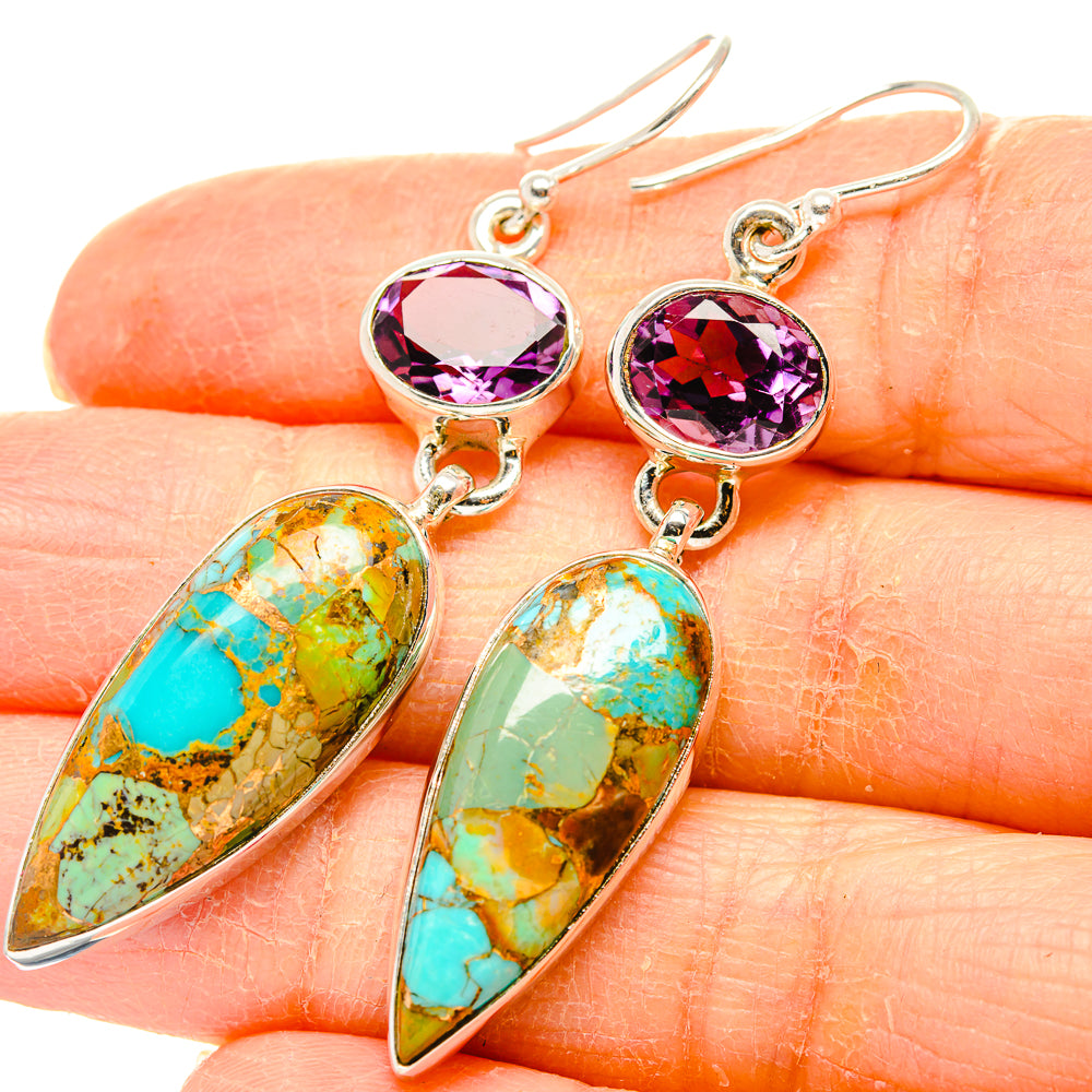 Kingman Mohave Turquoise Earrings handcrafted by Anasilvercos - EARR430874