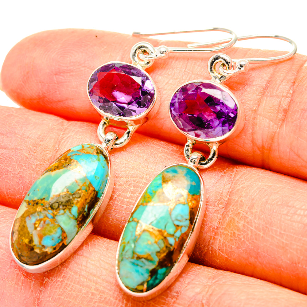 Kingman Mohave Turquoise Earrings handcrafted by Anasilvercos - EARR430879