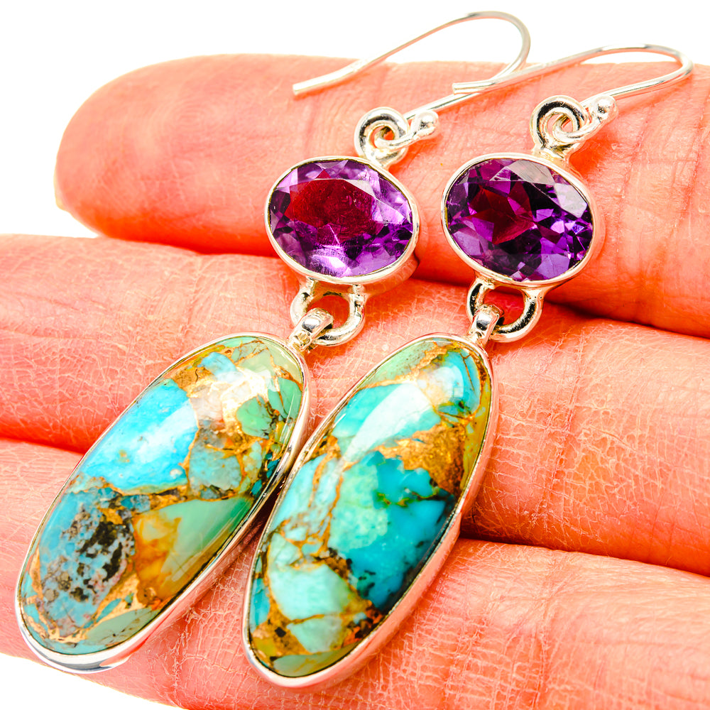 Kingman Mohave Turquoise Earrings handcrafted by Anasilvercos - EARR430889