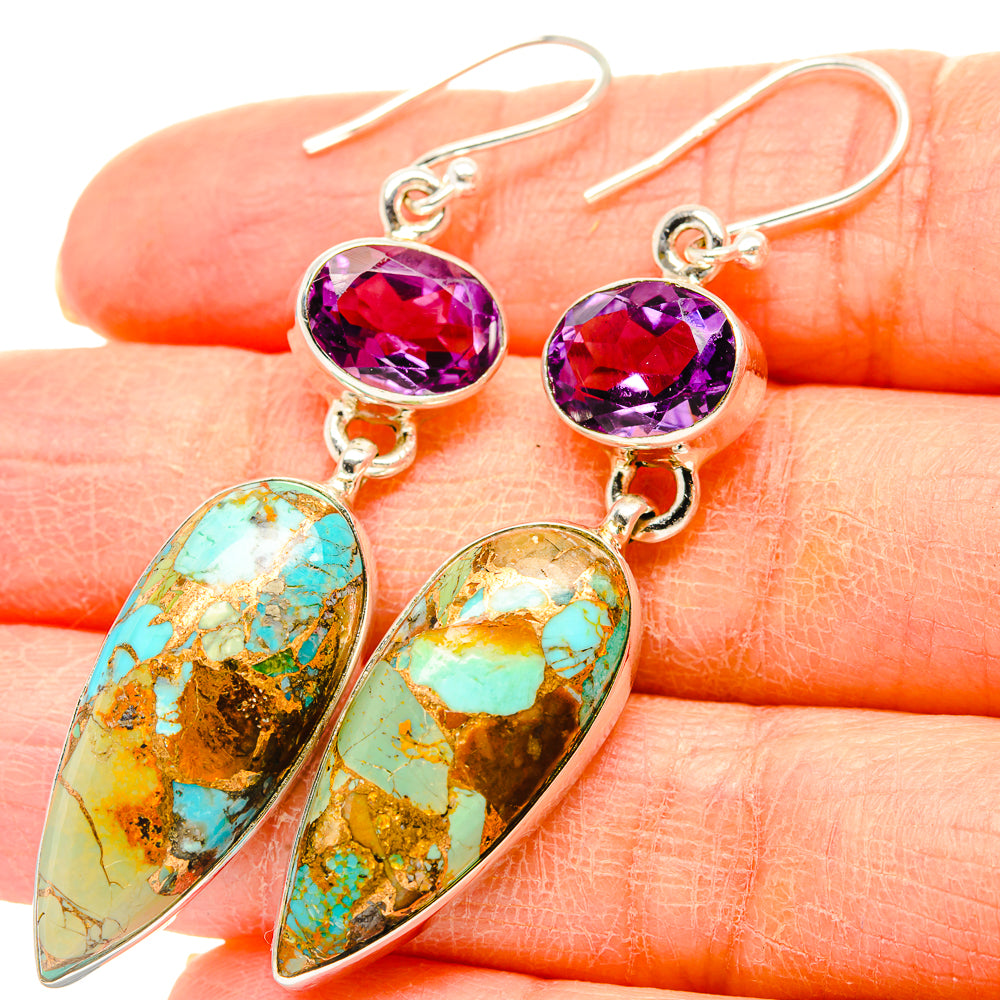 Kingman Mohave Turquoise Earrings handcrafted by Anasilvercos - EARR430893