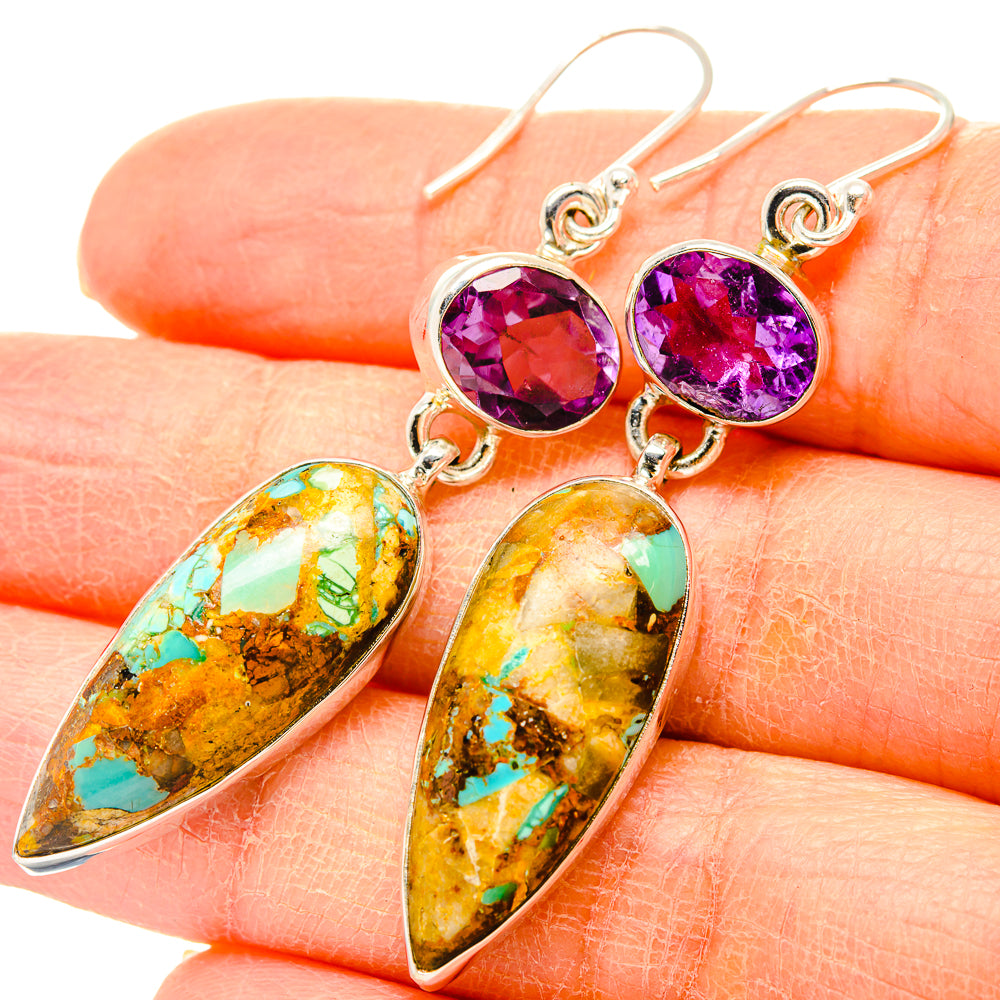 Kingman Mohave Turquoise Earrings handcrafted by Anasilvercos - EARR430900