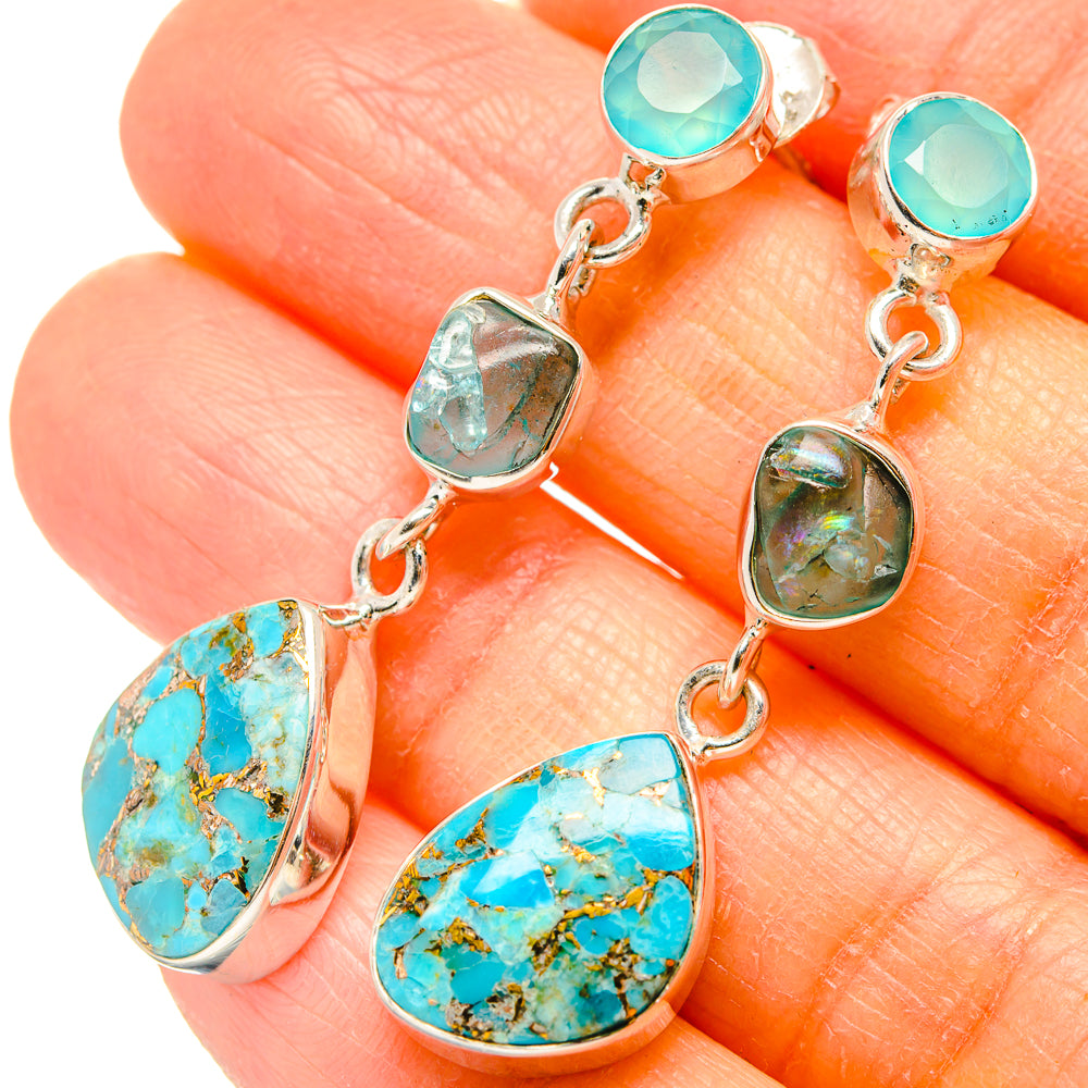 Kingman Mohave Turquoise Earrings handcrafted by Anasilvercos - EARR430949