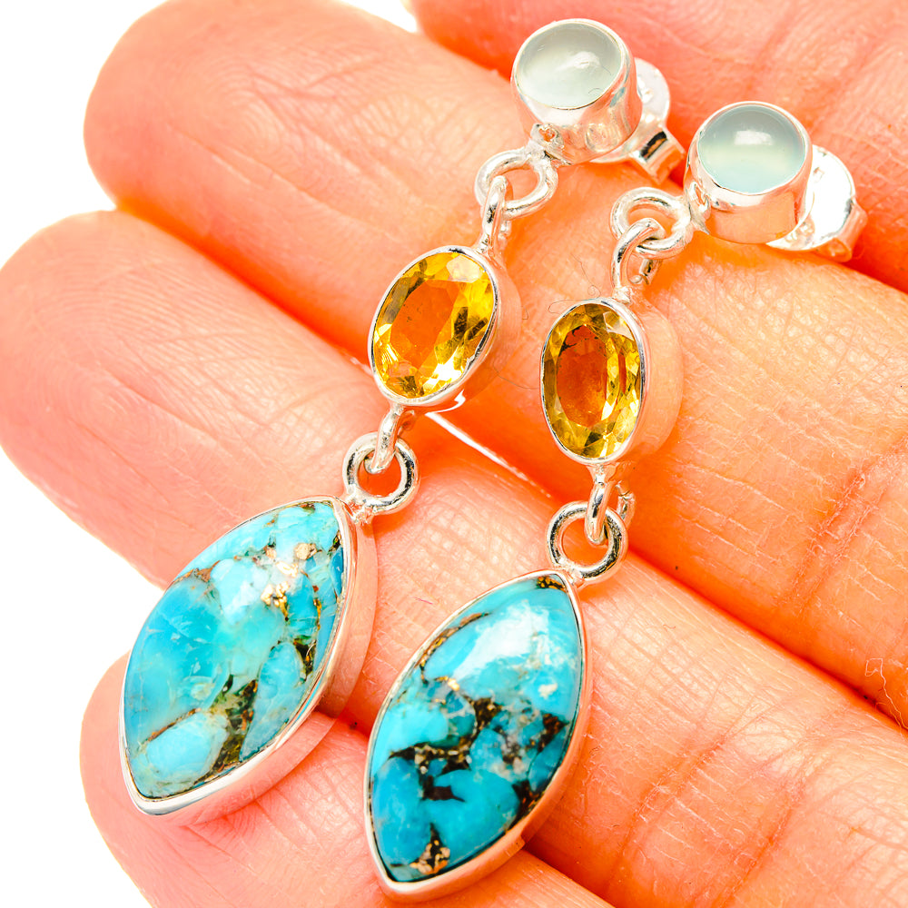 Kingman Mohave Turquoise Earrings handcrafted by Anasilvercos - EARR430970