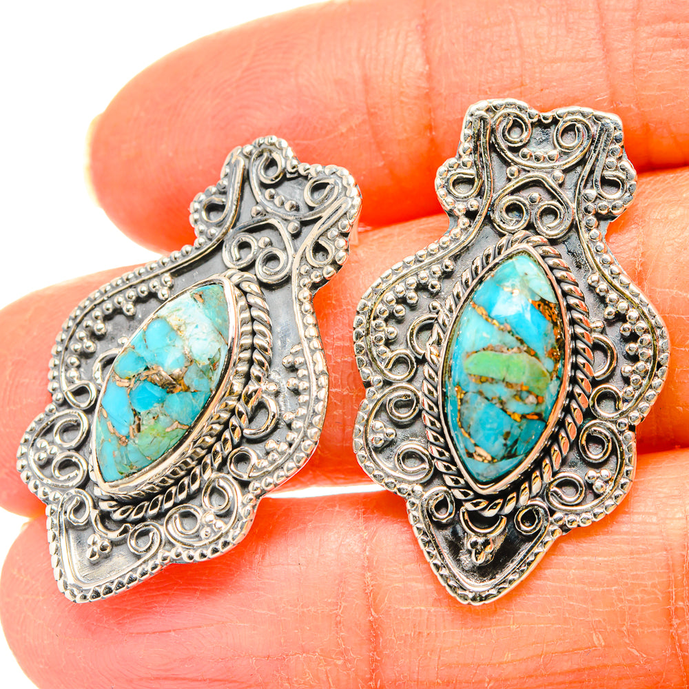 Blue Copper Composite Turquoise Earrings handcrafted by Anasilvercos - EARR430987