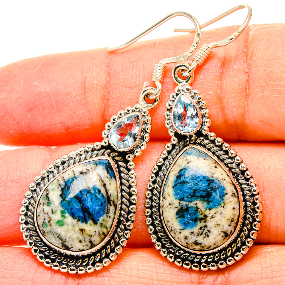 K2 Blue Azurite Earrings handcrafted by Anasilvercos - EARR431082