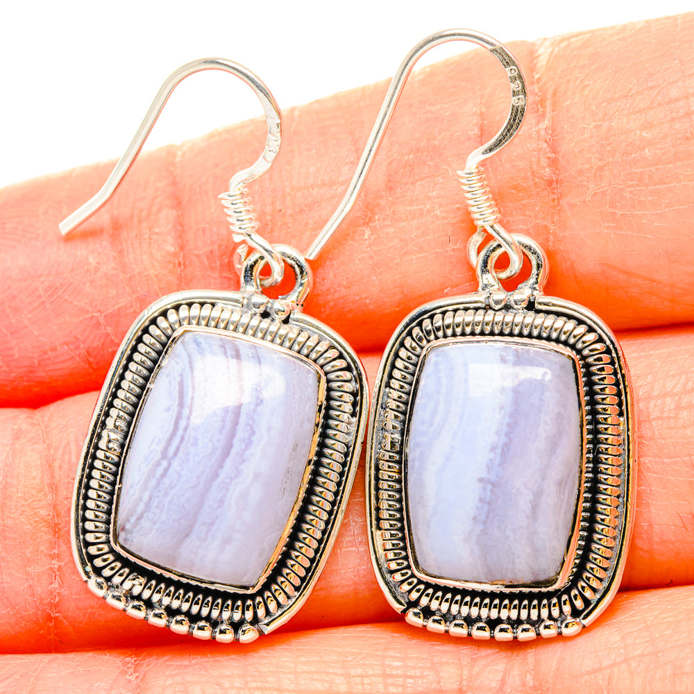 Blue Lace Agate Earrings handcrafted by Anasilvercos - EARR431100