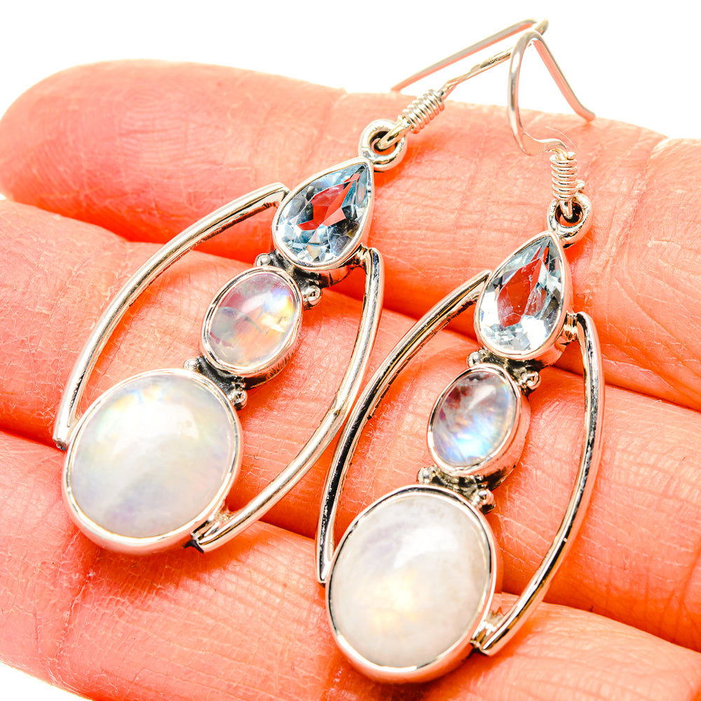 Rainbow Moonstone Earrings handcrafted by Anasilvercos - EARR431145