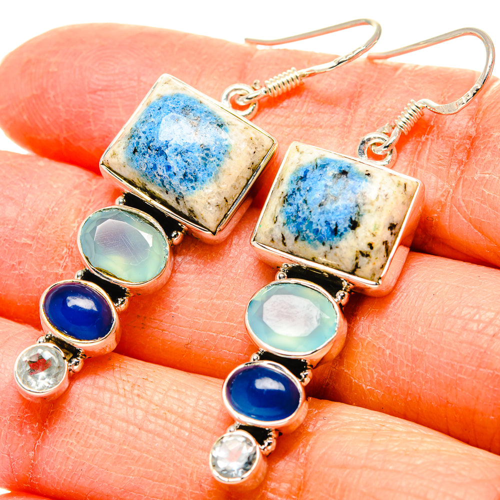 K2 Blue Azurite Earrings handcrafted by Anasilvercos - EARR431146
