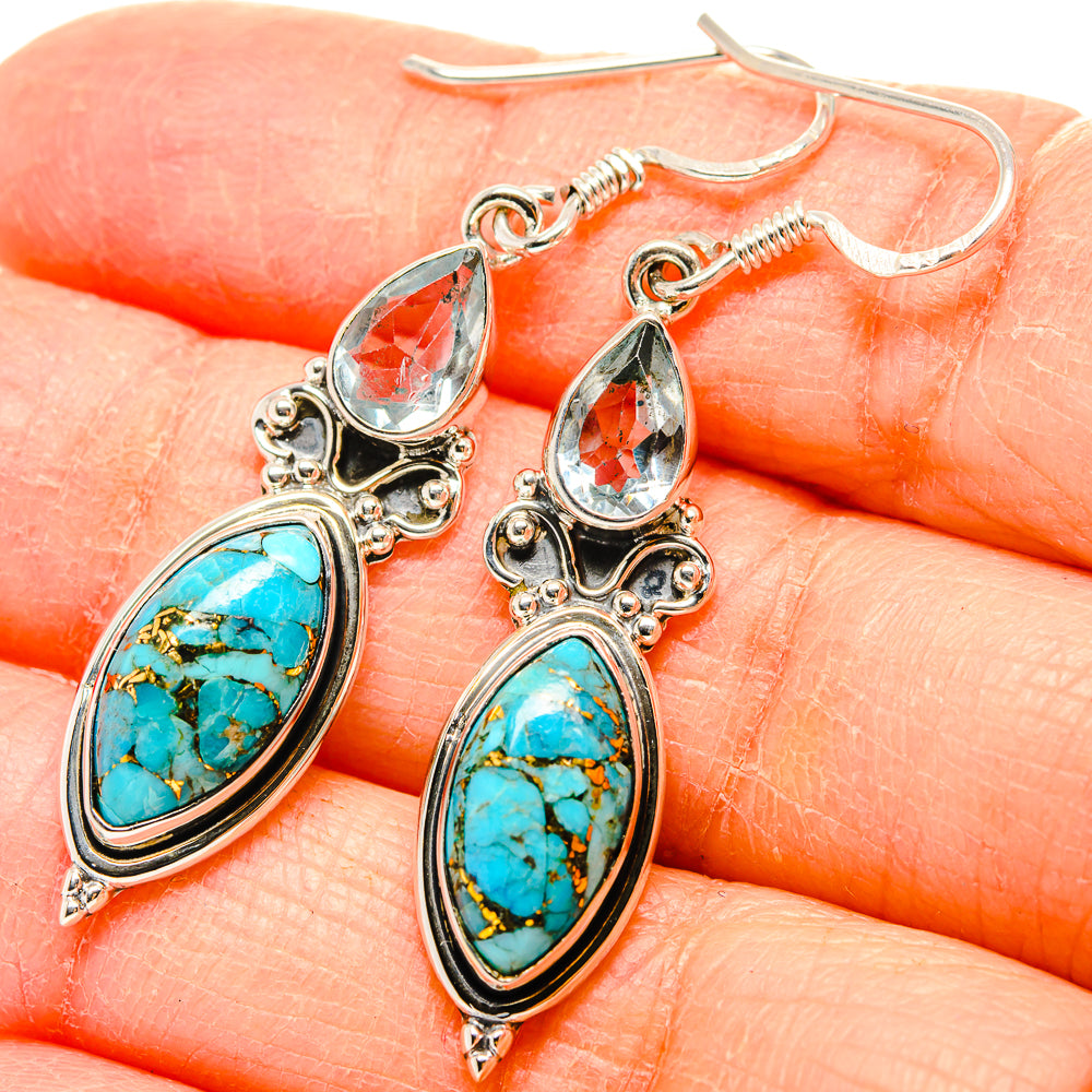 Blue Copper Composite Turquoise Earrings handcrafted by Anasilvercos - EARR431150