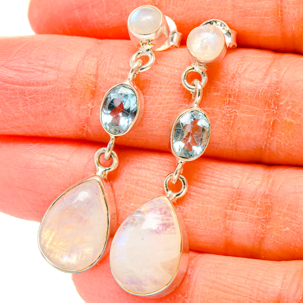 Rainbow Moonstone Earrings handcrafted by Anasilvercos - EARR431194