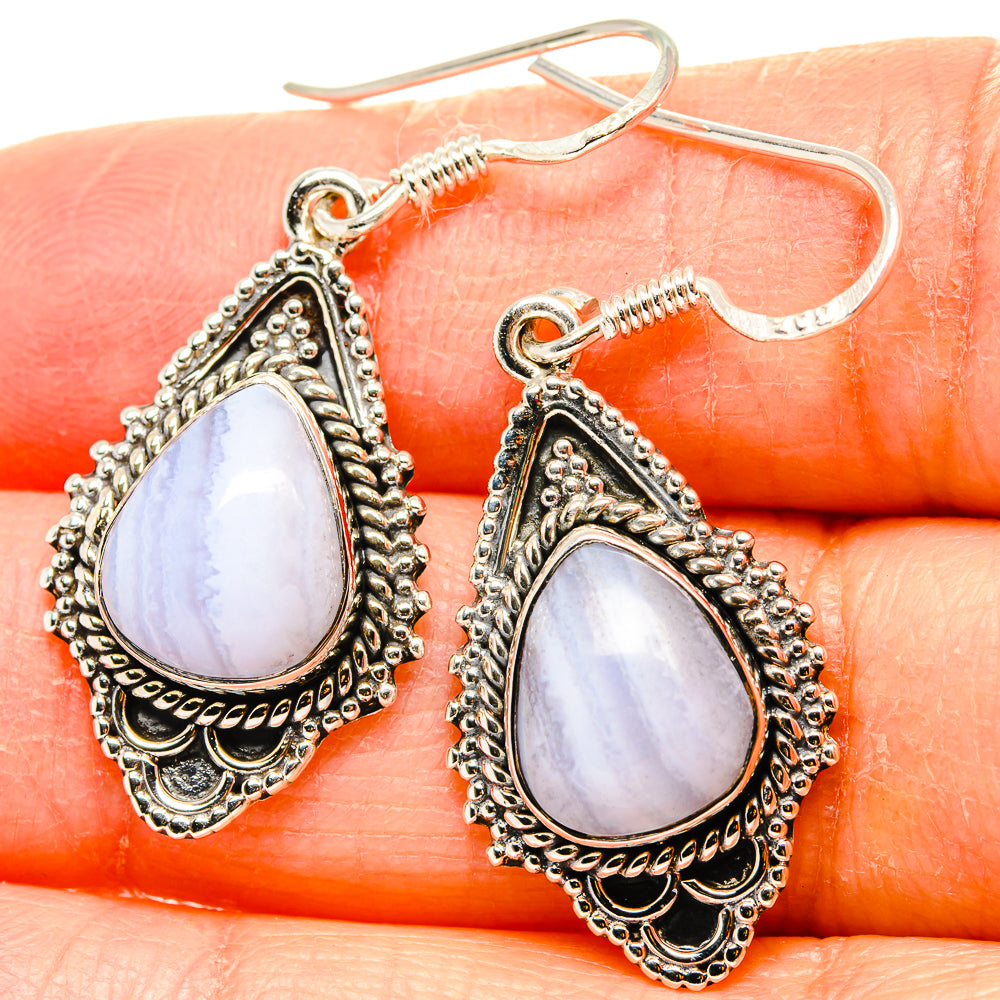 Blue Lace Agate Earrings handcrafted by Anasilvercos - EARR431281