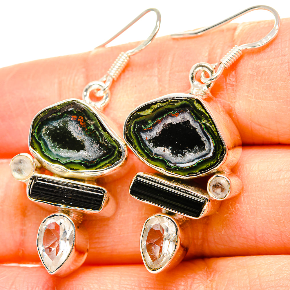 Green Geode Slice Earrings handcrafted by Anasilvercos - EARR431330
