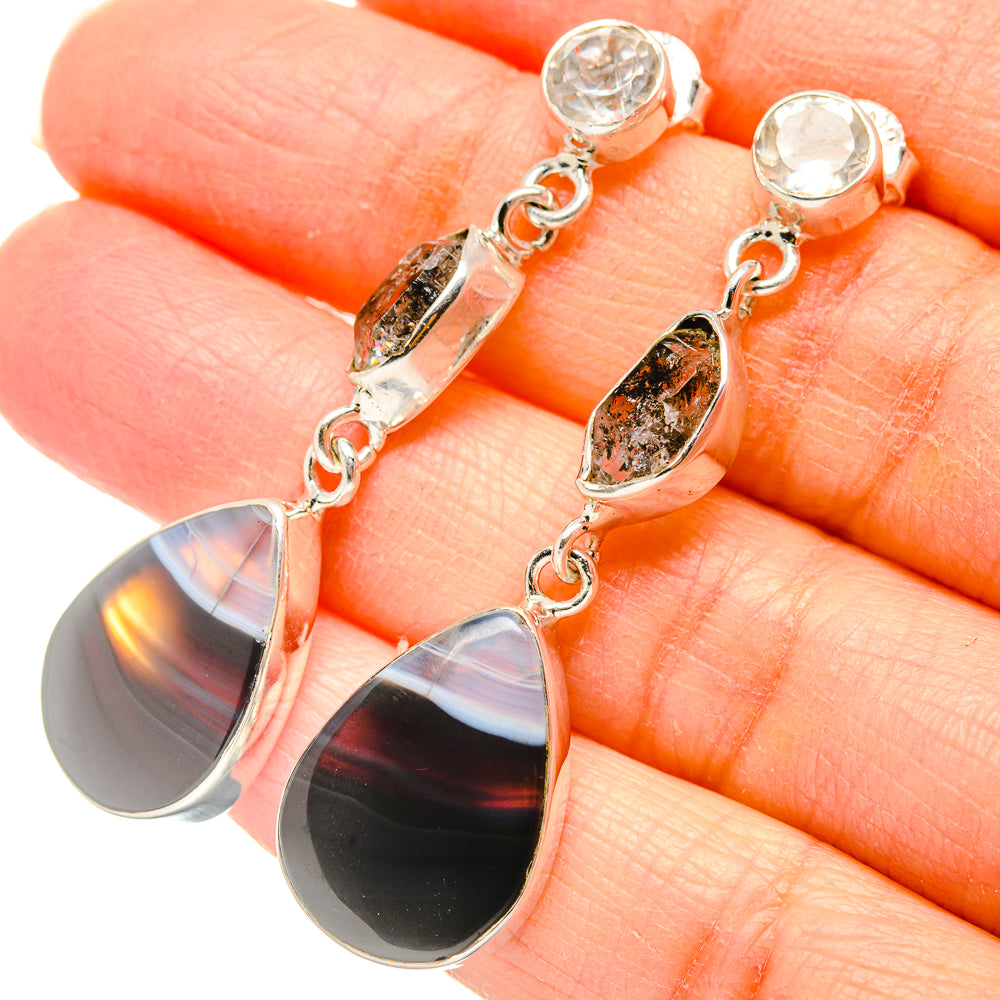 Black Botswana Agate Earrings handcrafted by Anasilvercos - EARR431342