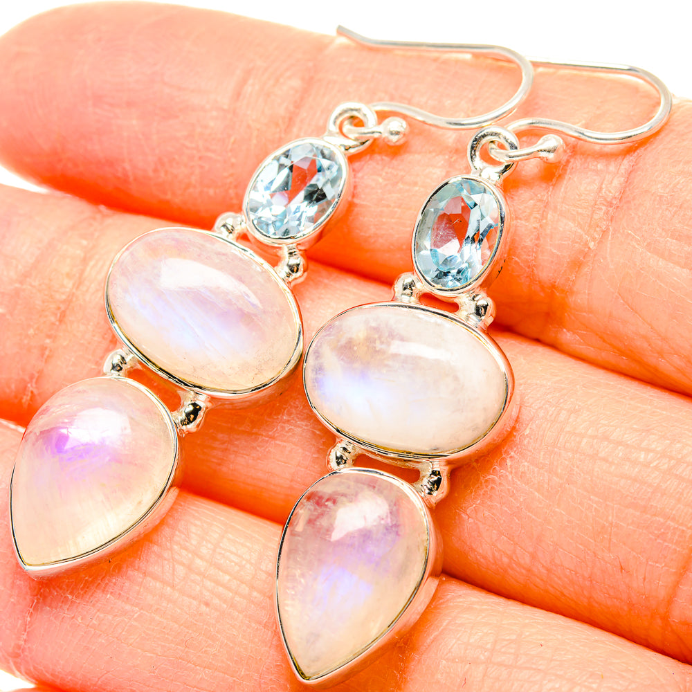 Rainbow Moonstone Earrings handcrafted by Anasilvercos - EARR431351
