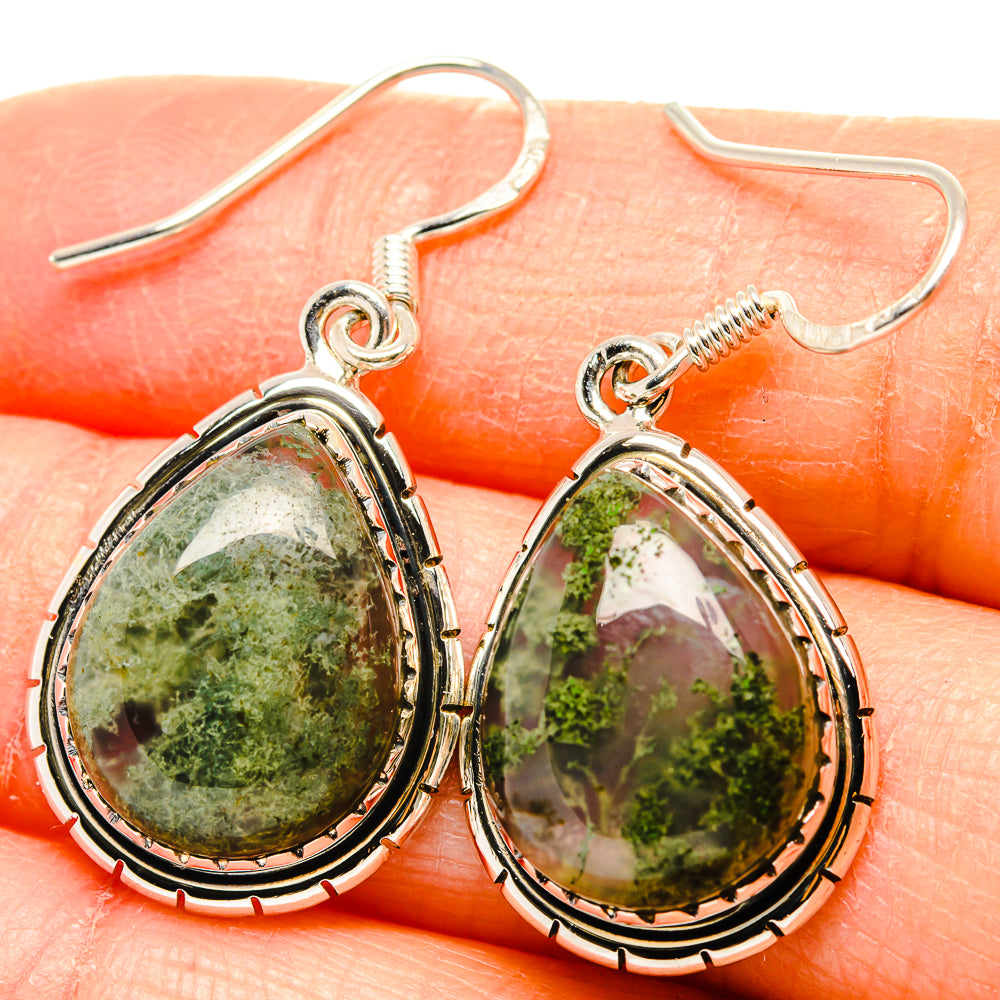 Green Moss Agate Earrings handcrafted by Anasilvercos - EARR431360