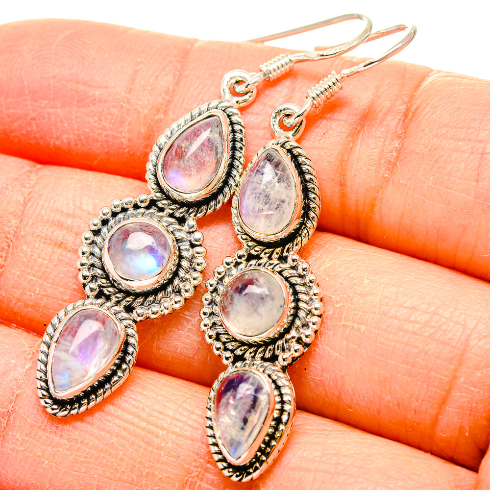 Rainbow Moonstone Earrings handcrafted by Anasilvercos - EARR431400