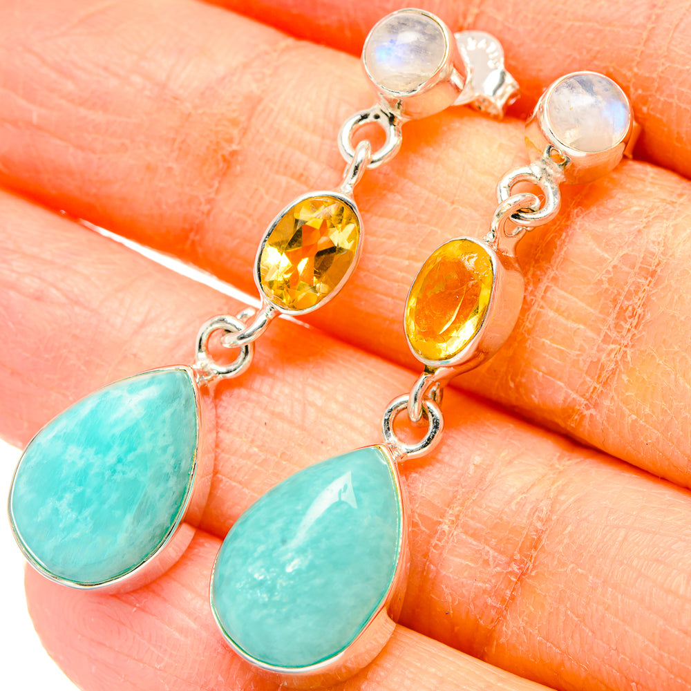 Amazonite, Citrine, Rainbow Moonstone Earrings handcrafted by Anasilvercos - EARR431437