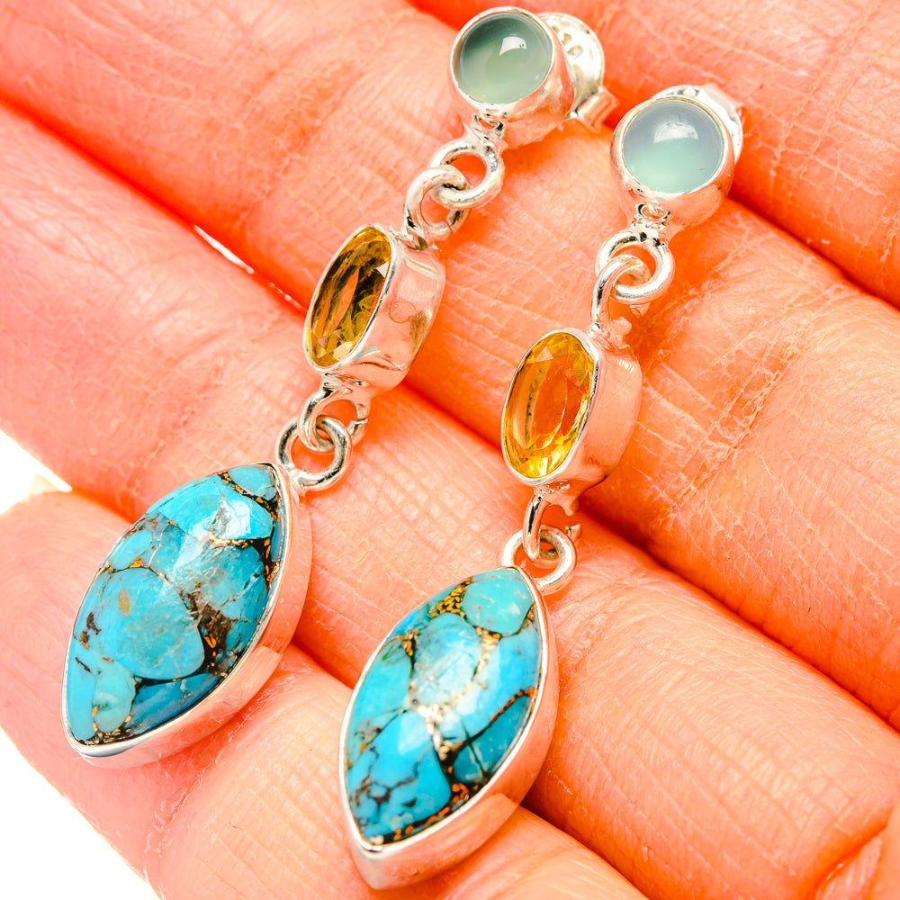 Blue Copper Composite Turquoise, Citrine, Aqua Chalcedony Earrings handcrafted by Anasilvercos - EARR431441