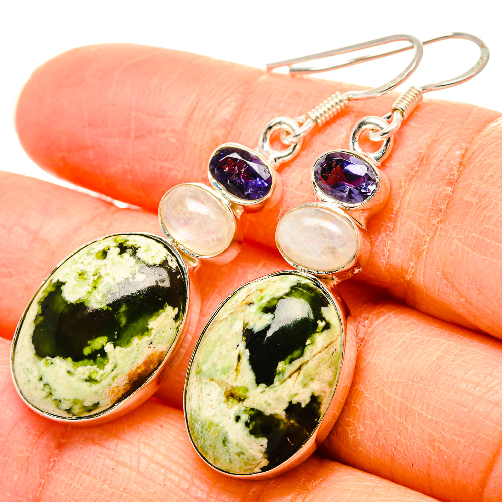 Rainforest Opal, Rainbow Moonstone, Tanzanite Earrings handcrafted by Anasilvercos - EARR431445