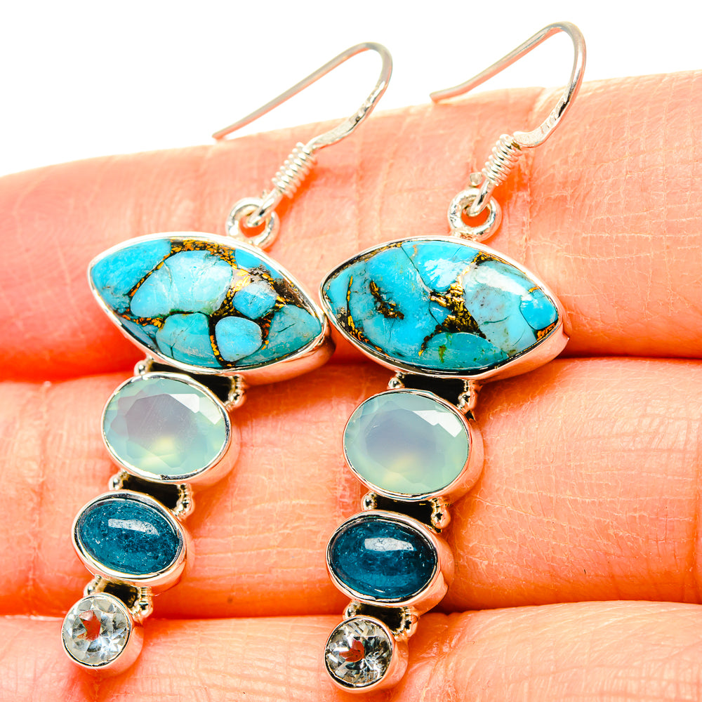 Blue Copper Composite Turquoise, Aqua Chalcedony, Apatite, Blue Topaz Earrings handcrafted by Anasilvercos - EARR431450