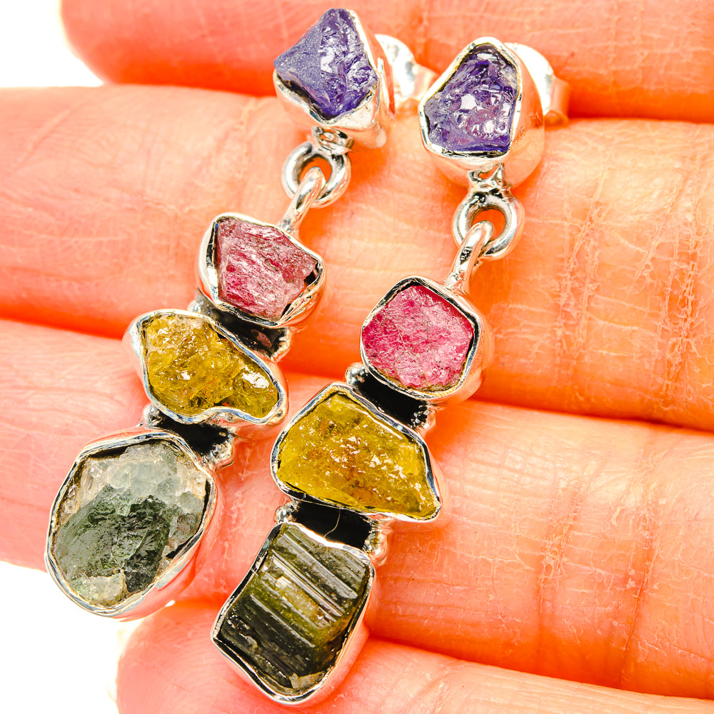 Green Tourmaline, Citrine, Tanzanite, Pink Tourmaline Earrings handcrafted by Anasilvercos - EARR431455