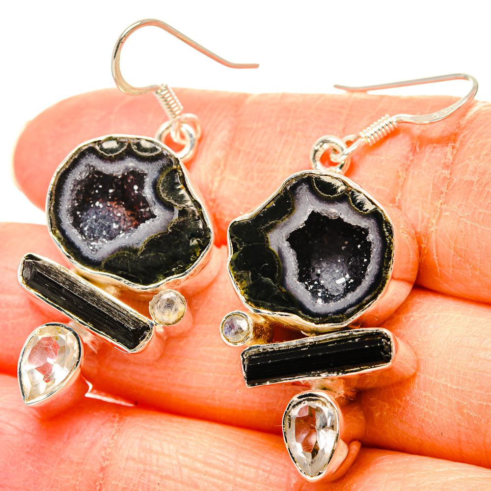 Coconut Geode Slice, Green Tourmaline, White Quartz Earrings handcrafted by Anasilvercos - EARR431460